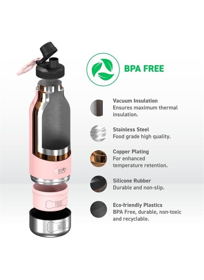 asobu - Asobu Dog Buddy Bottle a Stainless Steel Insulated Water Bottle for a Human with Removable Dog Water Bowl and Dog Food and Treat Storage Bowl 34 Ounce (Pink) - Image 1