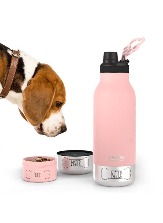 asobu - Asobu Dog Buddy Bottle a Stainless Steel Insulated Water Bottle for a Human with Removable Dog Water Bowl and Dog Food and Treat Storage Bowl 34 Ounce (Pink) - Image 1
