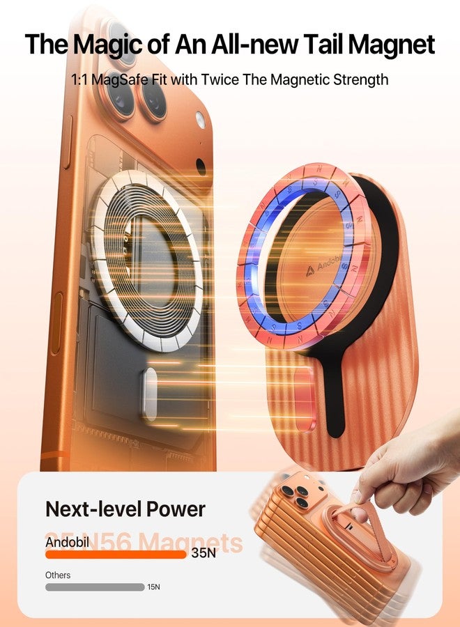 andobil [2025 All-New] Magnetic Phone Grip for Magsafe with Finger Strap [Comfortable & Durable] Magnetic Phone Ring Holder for MagSafe Accessories & iPhone 17 Air 16 Pro Max Plus 15 14 13 12, Orange - Image 5