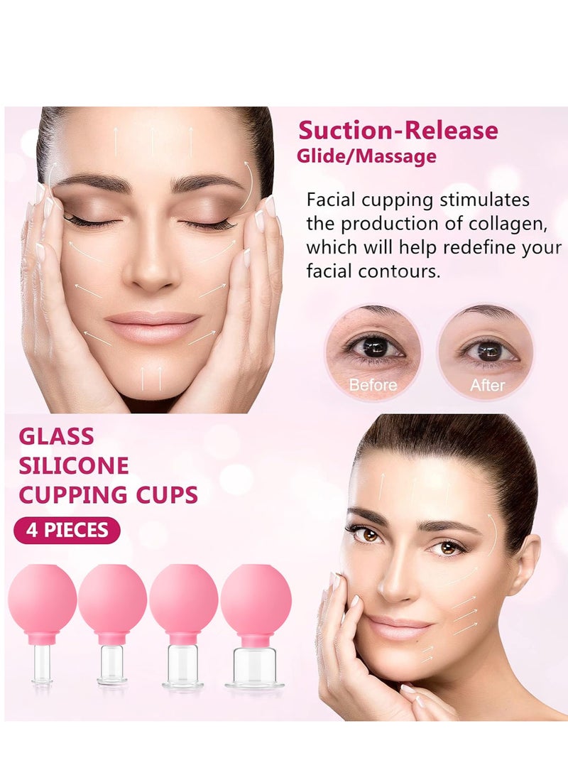 Cohoo Home 4 PCS Glass Facial Cupping Set, Cupping Therapy Set For Face,Body, Face Massage Kit For Anti Cellulite, Anti Wrinkle and Instantly Ageless Skin for Eyes, Face and Body - Image 2