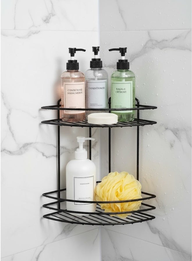 Happy Home Double Stainless Steel Bathroom Corner - 2 Shelves for Shampoo, Soap and Toiletries Storage, Elegant 32 x 24 cm, Suitable for Bathroom and Kitchen, Luxury Black - Image 2