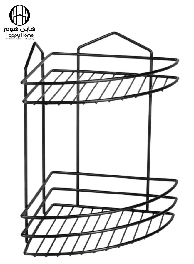 Happy Home Double Stainless Steel Bathroom Corner - 2 Shelves for Shampoo, Soap and Toiletries Storage, Elegant 32 x 24 cm, Suitable for Bathroom and Kitchen, Luxury Black - Image 1