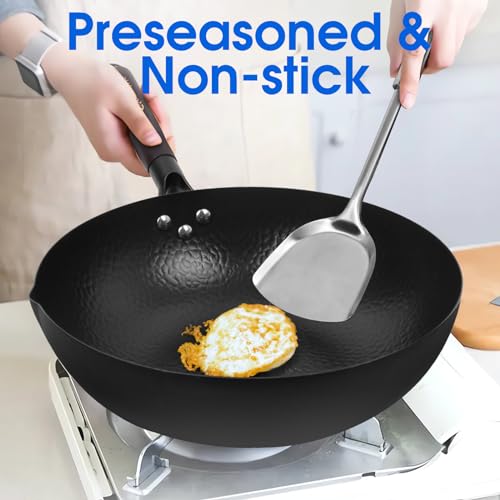 Souped Up Recipes 12.5 Inch Carbon Steel Wok For Electric, Induction and Gas Stoves (Lid, Spatula and User Guide Video Included) - Image 5