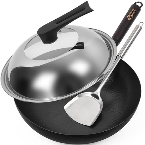 Souped Up Recipes 12.5 Inch Carbon Steel Wok For Electric, Induction and Gas Stoves (Lid, Spatula and User Guide Video Included) - Image 1