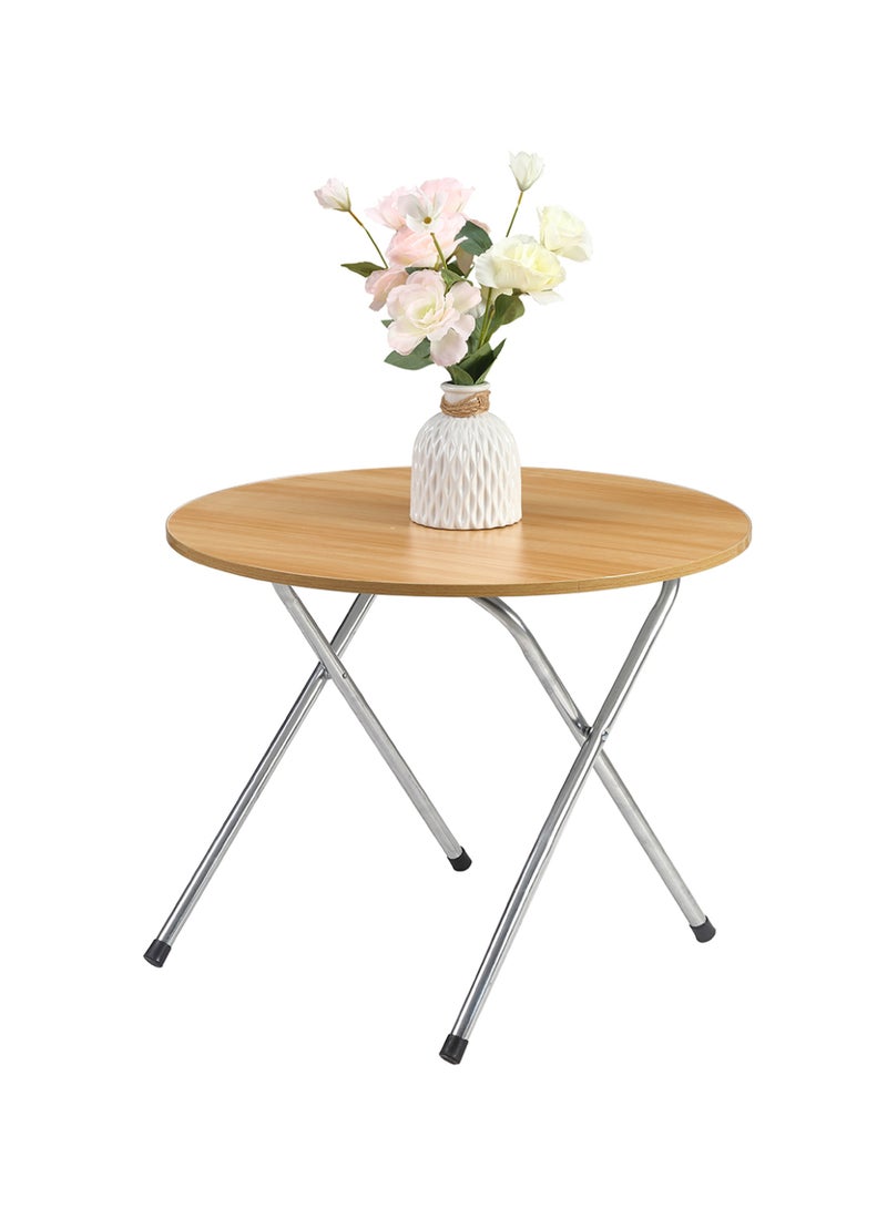 لوازم طاولة دائرية قابلة للطي - 58.5×58.5×50 سم، بني - طاولة متينة ومحمولة بسطح سهل التنظيف مع إطار معدني - مثالية لتناول الطعام، المساحات الصغيرة، غرف المعيشة، الاستخدام الخارجي، النزهات والمناسبات - Image 1