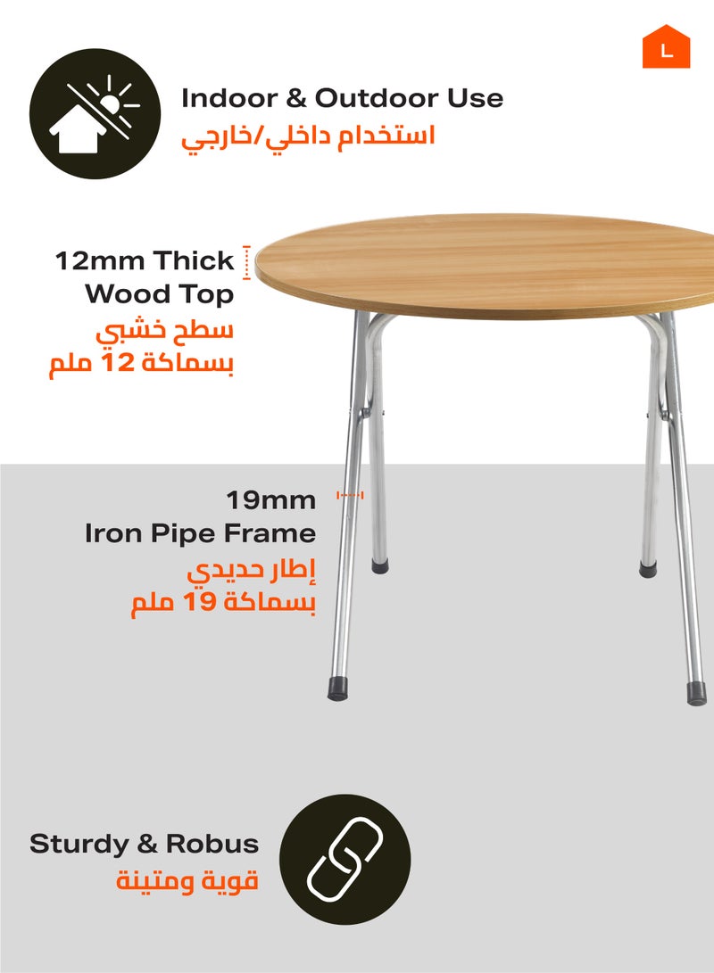 لوازم طاولة دائرية قابلة للطي - 58.5×58.5×50 سم، بني - طاولة متينة ومحمولة بسطح سهل التنظيف مع إطار معدني - مثالية لتناول الطعام، المساحات الصغيرة، غرف المعيشة، الاستخدام الخارجي، النزهات والمناسبات - Image 3