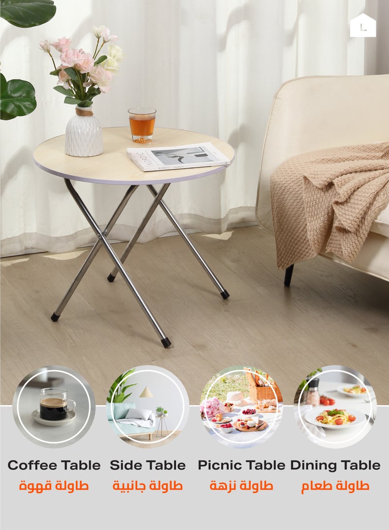 لوازم طاولة دائرية قابلة للطي - 58.5×58.5×50 سم، بني - طاولة متينة ومحمولة بسطح سهل التنظيف مع إطار معدني - مثالية لتناول الطعام، المساحات الصغيرة، غرف المعيشة، الاستخدام الخارجي، النزهات والمناسبات - Image 5