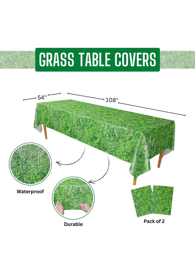 Blue Orchards - Grass Table Covers (Pack Of 2) 54"X108" Xl Jungle Party Supplies Woodland Birthday Party Safari Table Covers Jungle Tablecover Dinosaur Party Grass Tablecloth Baby Shower - Image 1