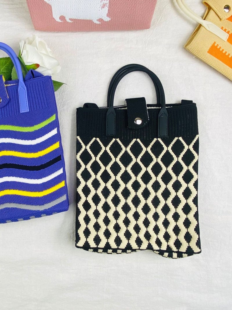 Silicone Handle Mini Knitted Crossbody Bag – Medium Square Design for Women - Image 2
