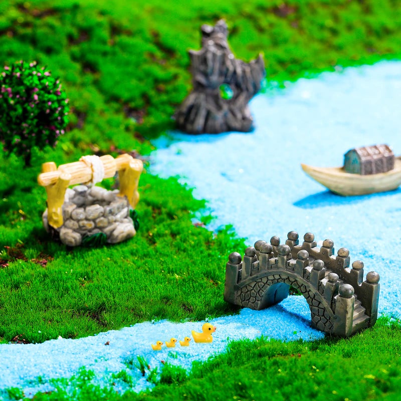 Jetec 12 Pcs Mini Fairy Garden Accessories Miniature Tiny Stone Bridge Mini Pond Mountain Moss Stones Water Well Waterwheel Figurines Resin Ornaments for DIY Craft, Lawn Pond Decor - Image 3