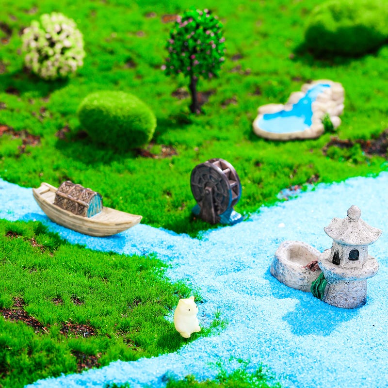 Jetec 12 Pcs Mini Fairy Garden Accessories Miniature Tiny Stone Bridge Mini Pond Mountain Moss Stones Water Well Waterwheel Figurines Resin Ornaments for DIY Craft, Lawn Pond Decor - Image 5
