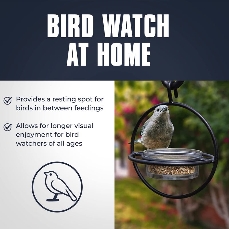 Monarch Abode Hanging Bird Feeder for Outdoors â€“ Hanging Zazu Birdfeeder with Clear Glass Bowl & Metal Perch for Small Birds, Matte Black Decorative Wild Bird Feeder for Outside Garden Patio Deck Yard - Image 3