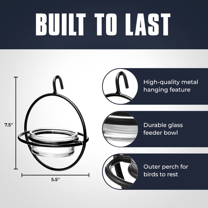 Monarch Abode Hanging Bird Feeder for Outdoors â€“ Hanging Zazu Birdfeeder with Clear Glass Bowl & Metal Perch for Small Birds, Matte Black Decorative Wild Bird Feeder for Outside Garden Patio Deck Yard - Image 2