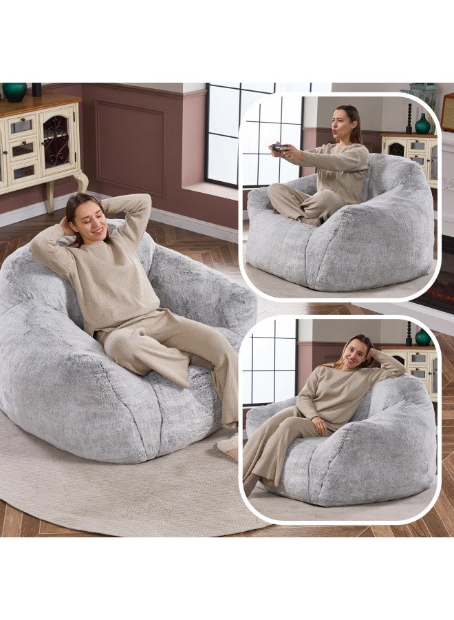 Homguava Homguava Bean Bag Chair Bean Bag Chairs for Adults Beanbag Giant Bean Bag Chair with Spacious Design Bean Bag Couch with Armrest Large Bean Bag Chair with Filler for Living Room Bedroom (Light Grey)  - Image 3