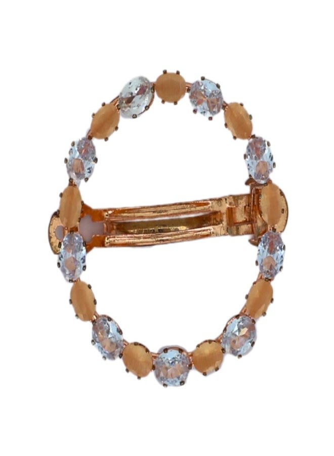 Jwella Elegant Rose Gold Round Hair Clip -Oval Crystal Barrette for Women & Girls - Image 1