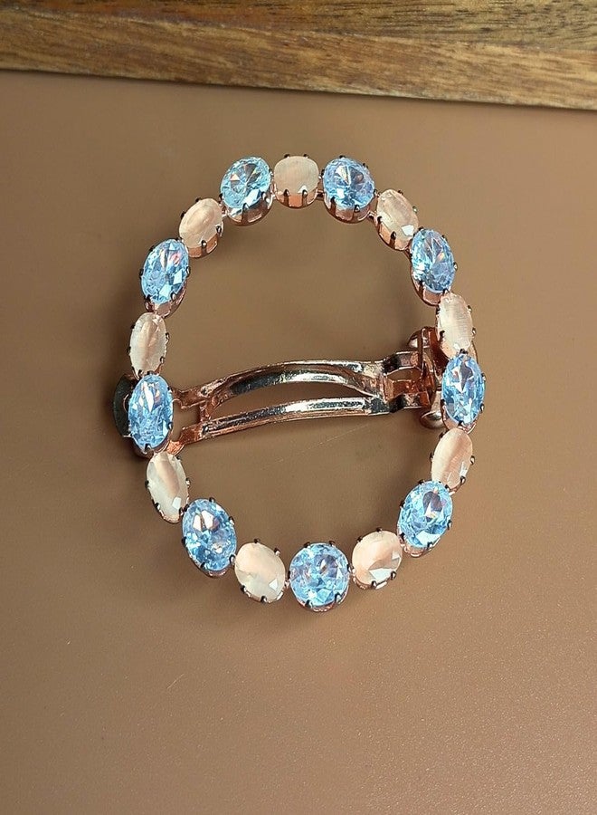 Jwella Elegant Rose Gold Round Hair Clip -Oval Crystal Barrette for Women & Girls - Image 2