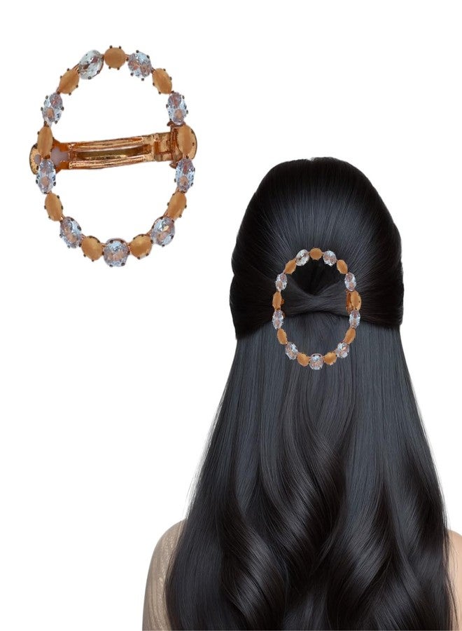 Jwella Elegant Rose Gold Round Hair Clip -Oval Crystal Barrette for Women & Girls - Image 3