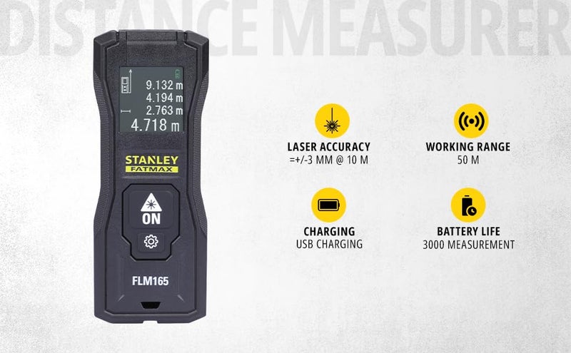 Stanley STANLEY FMHT771650 50M Cordless Laser Distance Measurer with Chargeable LIION Battery for Distance Area and Volume Measurement with Colour Screen for Home DIY Professional Use 1 Year Warranty  - Image 2
