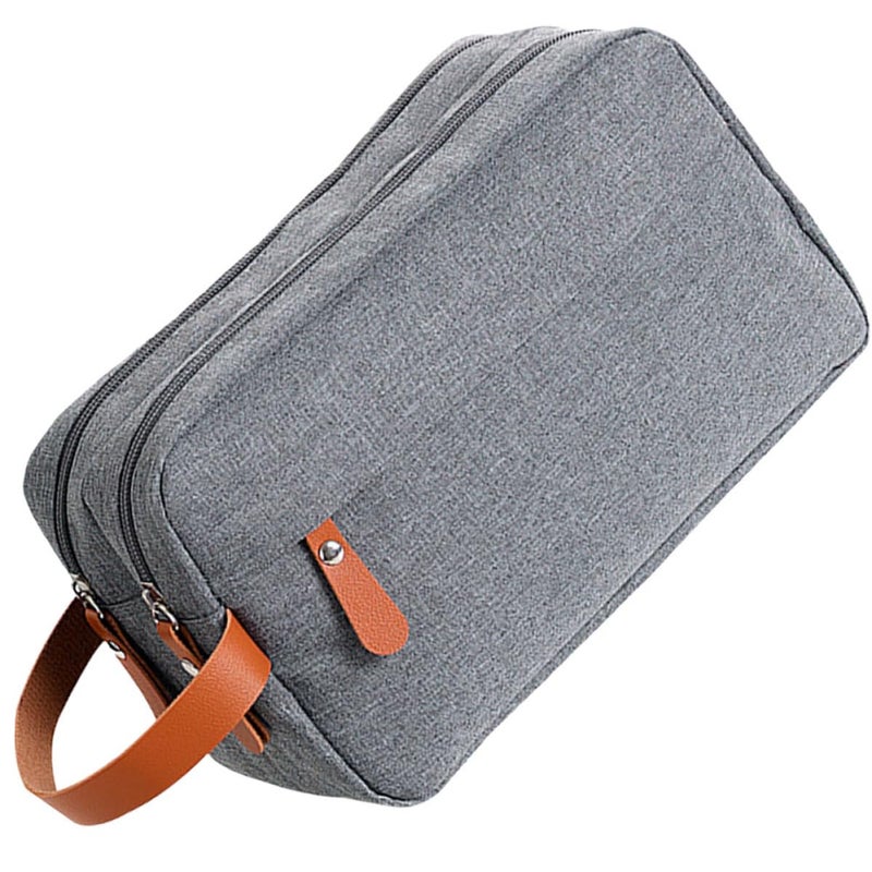 Dual Layer Travel Toiletries Organizer Portable Wash Bag Compact Lightweight Gray - Image 2