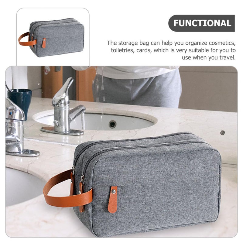 Dual Layer Travel Toiletries Organizer Portable Wash Bag Compact Lightweight Gray - Image 3