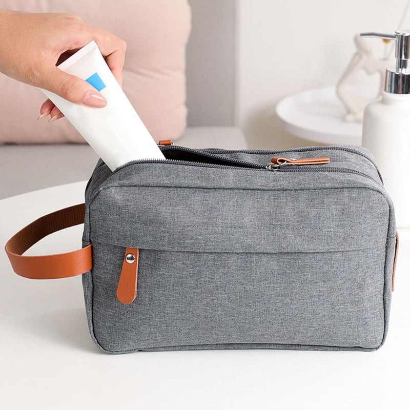 Dual Layer Travel Toiletries Organizer Portable Wash Bag Compact Lightweight Gray - Image 4