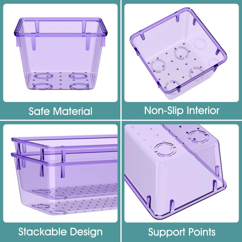 WOWBOX 25 PCS Plastic Drawer Organizer Set, Desk Drawer Divider Organizers and Storage Bins for Makeup, Jewelry, Gadgets for Kitchen, Bedroom, Bathroom, Office, Clear Purple - Image 3