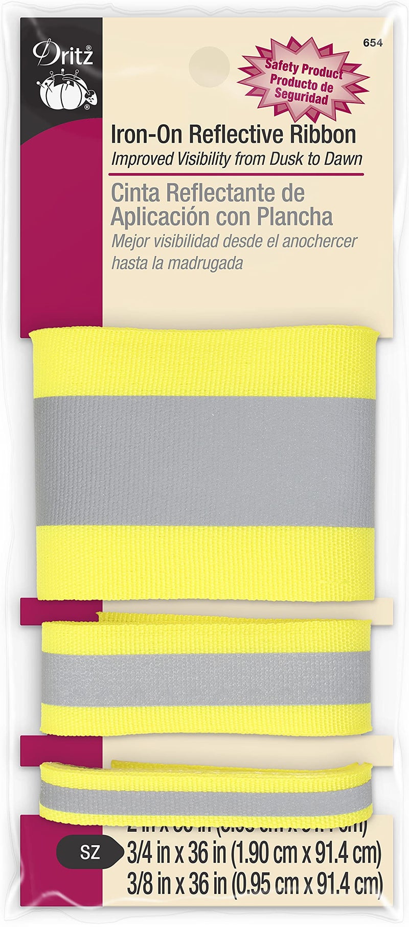 Dritz Dritz Reflective IronOn Ribbon for Improved Visibility 3 Count Assorted Sizes Yellow