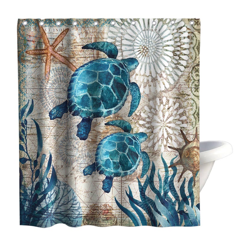 Final Friday Nautical Blue Sea Turtles Beach Theme Fabric Shower Curtain Sets Bathroom Green Ocean Decor with Grommets and Hooks  60 x 72 Inch Teal