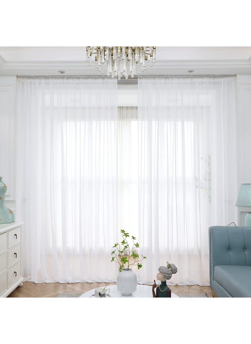 L&TEC Window Sheer White Curtains 52x83.97 Inches Long 2 Panels Basic Rod Pocket Panel for Bedroom Children Living Room Yard  - Image 2