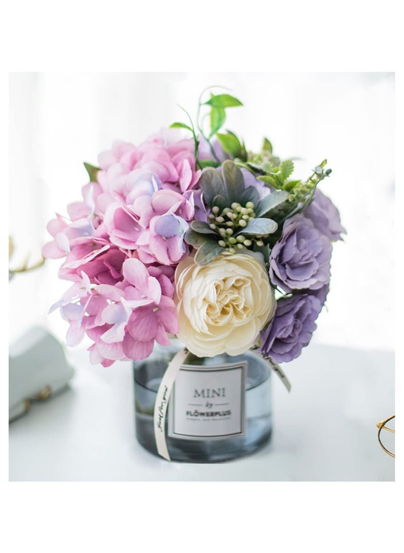 Y&D Artificial Flowers With Vases, Fake Rose Bouquet Table Decoration, Hydrangea Flower Wedding Party Family Bedroom Living Room Decoration  - Image 1