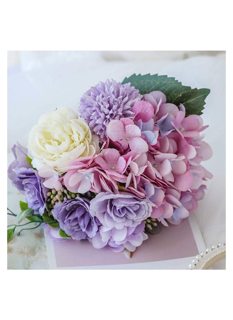 Y&D Artificial Flowers With Vases, Fake Rose Bouquet Table Decoration, Hydrangea Flower Wedding Party Family Bedroom Living Room Decoration  - Image 2