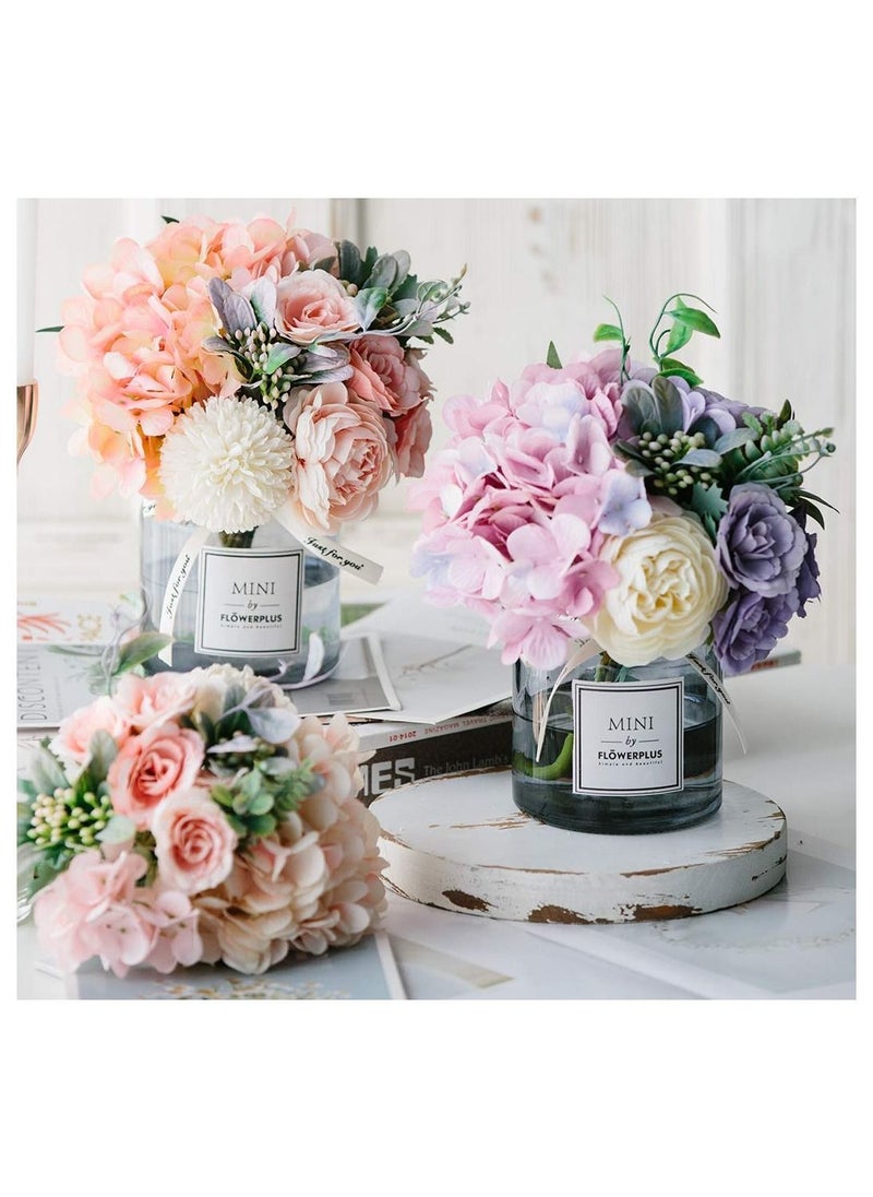 Y&D Artificial Flowers With Vases, Fake Rose Bouquet Table Decoration, Hydrangea Flower Wedding Party Family Bedroom Living Room Decoration  - Image 4