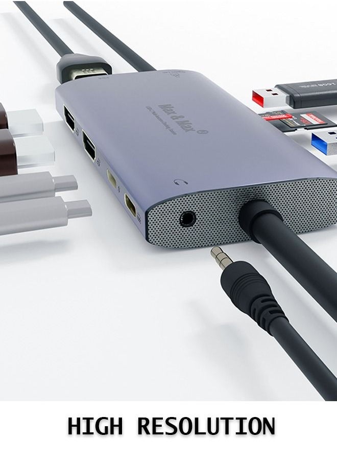 Max & Max - 12 in 1 Multi-Function USB C Hub Dual HDMI Adapter Dock Station USB3.0, 3.1, 4K 2*HDMI, Audio and Micro SD, RJ45, VGA Compatible with MacBook Pro/Air, Chromebook, HP, Dell, Asus, Lenovo, and More - Image 1