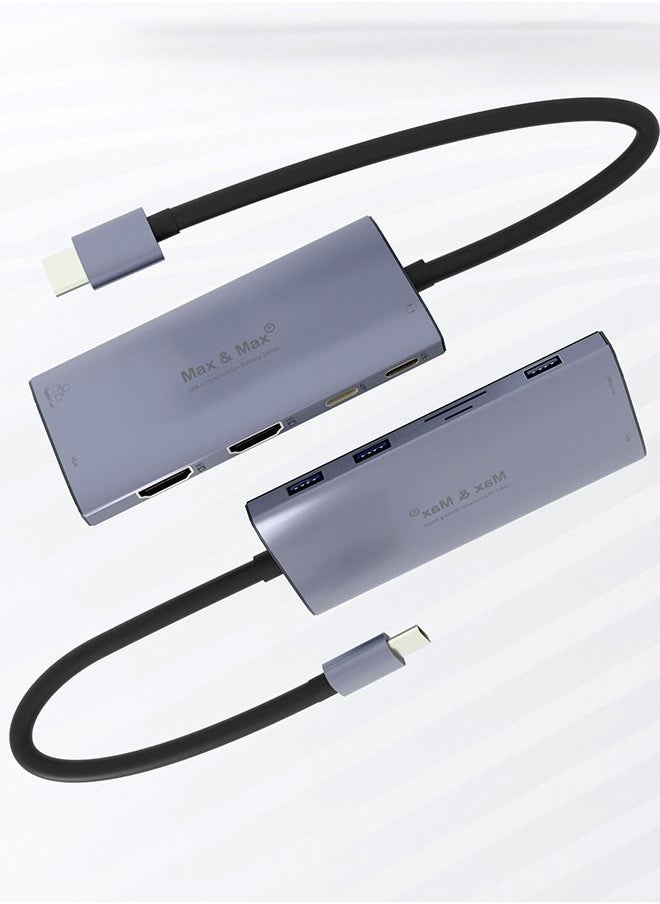 Max & Max - 12 in 1 Multi-Function USB C Hub Dual HDMI Adapter Dock Station USB3.0, 3.1, 4K 2*HDMI, Audio and Micro SD, RJ45, VGA Compatible with MacBook Pro/Air, Chromebook, HP, Dell, Asus, Lenovo, and More - Image 1