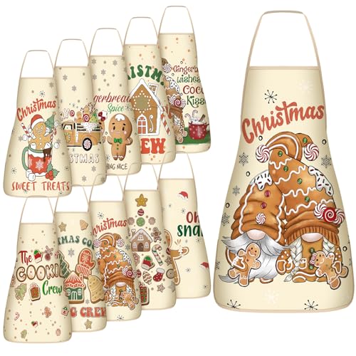 Toulite 10 Pcs Gingerbread Man Christmas Apron Adjustable Kitchen Cooking Aprons BBQ Bib Funny Chef Apron for Women men XmasMulticolor - Image 1