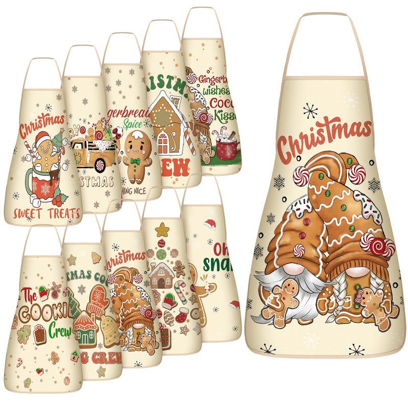 Toulite 10 Pcs Gingerbread Man Christmas Apron Adjustable Kitchen Cooking Aprons BBQ Bib Funny Chef Apron for Women men XmasMulticolor - Image 2