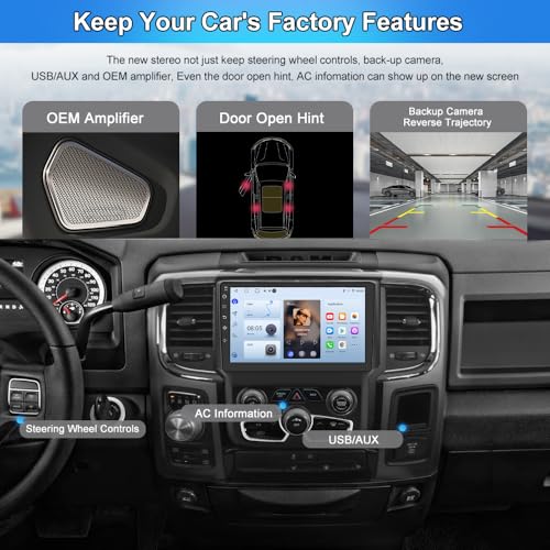 j Junsun Car Radio Stereo for Dodge Ram 2013-2019 1500 2500 3500 Built in Carplay/Android Auto 9 inch Head Unit 2G RAM 32G ROM with DSP BT GPS FM WiFi Automatic AC - Image 3