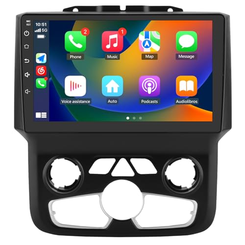 j Junsun Car Radio Stereo for Dodge Ram 2013-2019 1500 2500 3500 Built in Carplay/Android Auto 9 inch Head Unit 2G RAM 32G ROM with DSP BT GPS FM WiFi Automatic AC - Image 1