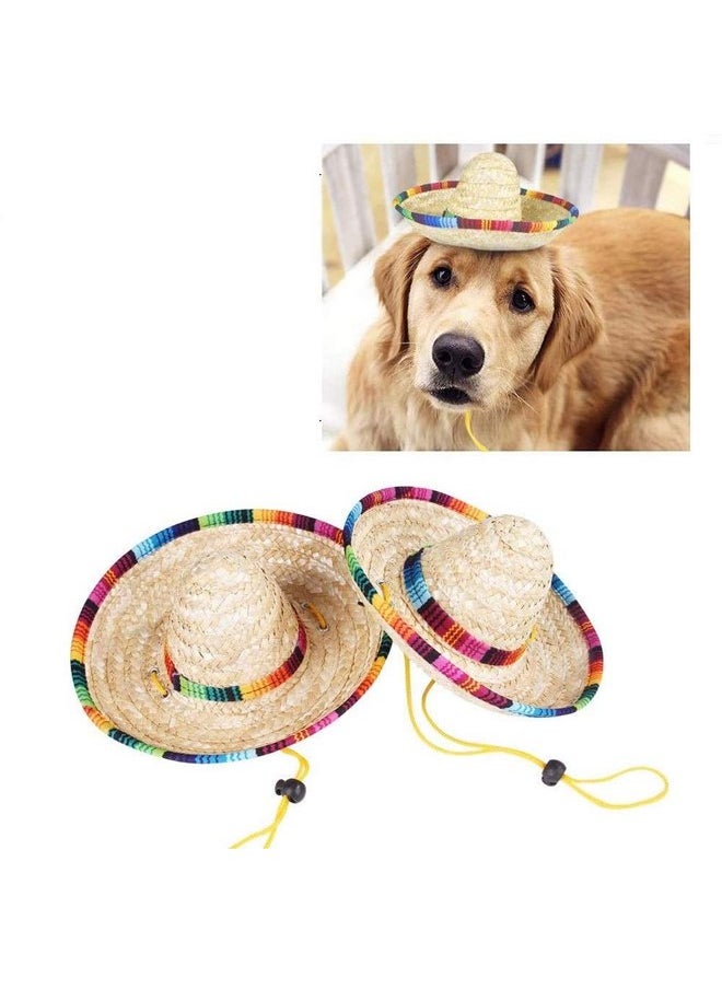 CheeseandU - CheeseandU 2Pack Handcrafted Pet Straw Hat with Adjustable Chin Strap, Lovely Sun Hat Funny Mexican Party Costume Party Photo Prop Dog Sombrero Hat for Dog/Puppy/Cat/Kitty - Image 1