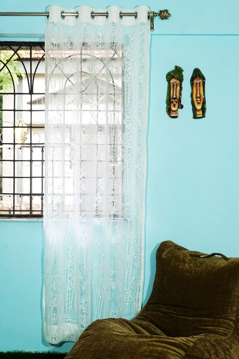 Parda Online 9 ft Floral Tree Window Curtain - White Eyelet Long Curtain (Pack of 2) - Image 2