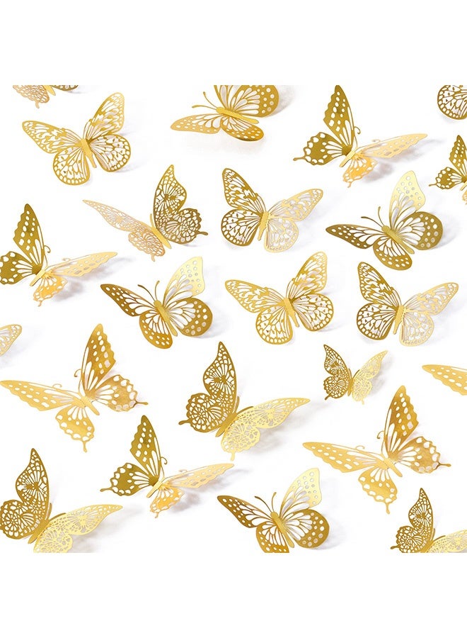 Peachjoy 3D Butterfly Wall Decor - 48 Pcs, 4 Styles, 3 Sizes, Gold Butterfly Decorations for Birthday and Party Celebrations, Removable Stickers - Image 1