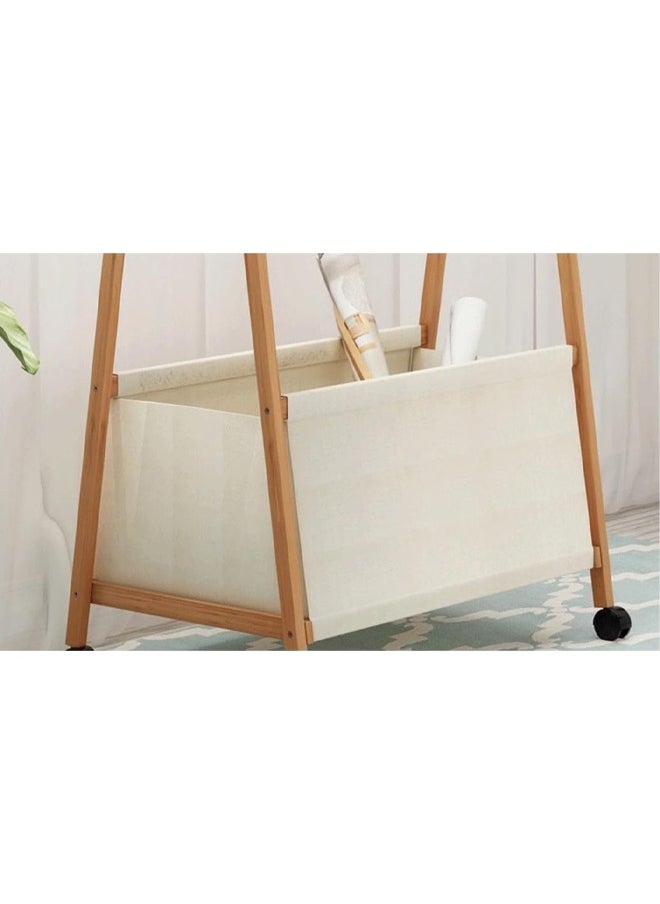Cady One Wooden Clothes Hanger Organizer and Clothes Rack with Wheels 146 x 65 x 35 cm, Bamboo Clothes Rack with Side Hooks and Fabric Storage Basket  - Image 5