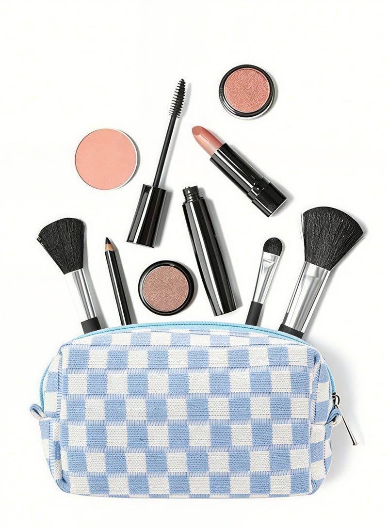 حقيبة مكياج مربعة للمحفظة المحمولة بسحاب، حقيبة مستحضرات تجميل صغيرة لإكسسوارات السفر (أزرق) - Image 1