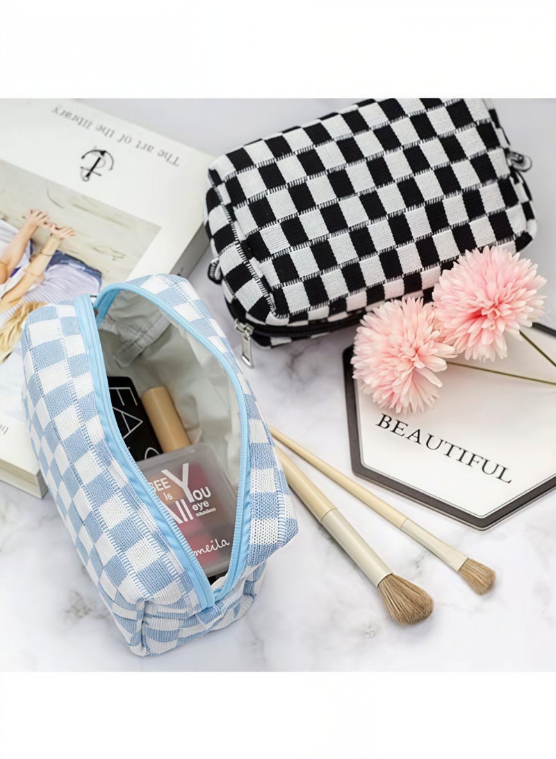 حقيبة مكياج مربعة للمحفظة المحمولة بسحاب، حقيبة مستحضرات تجميل صغيرة لإكسسوارات السفر (أزرق) - Image 2