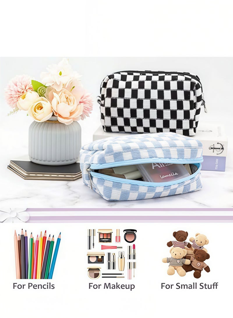 حقيبة مكياج مربعة للمحفظة المحمولة بسحاب، حقيبة مستحضرات تجميل صغيرة لإكسسوارات السفر (أزرق) - Image 3