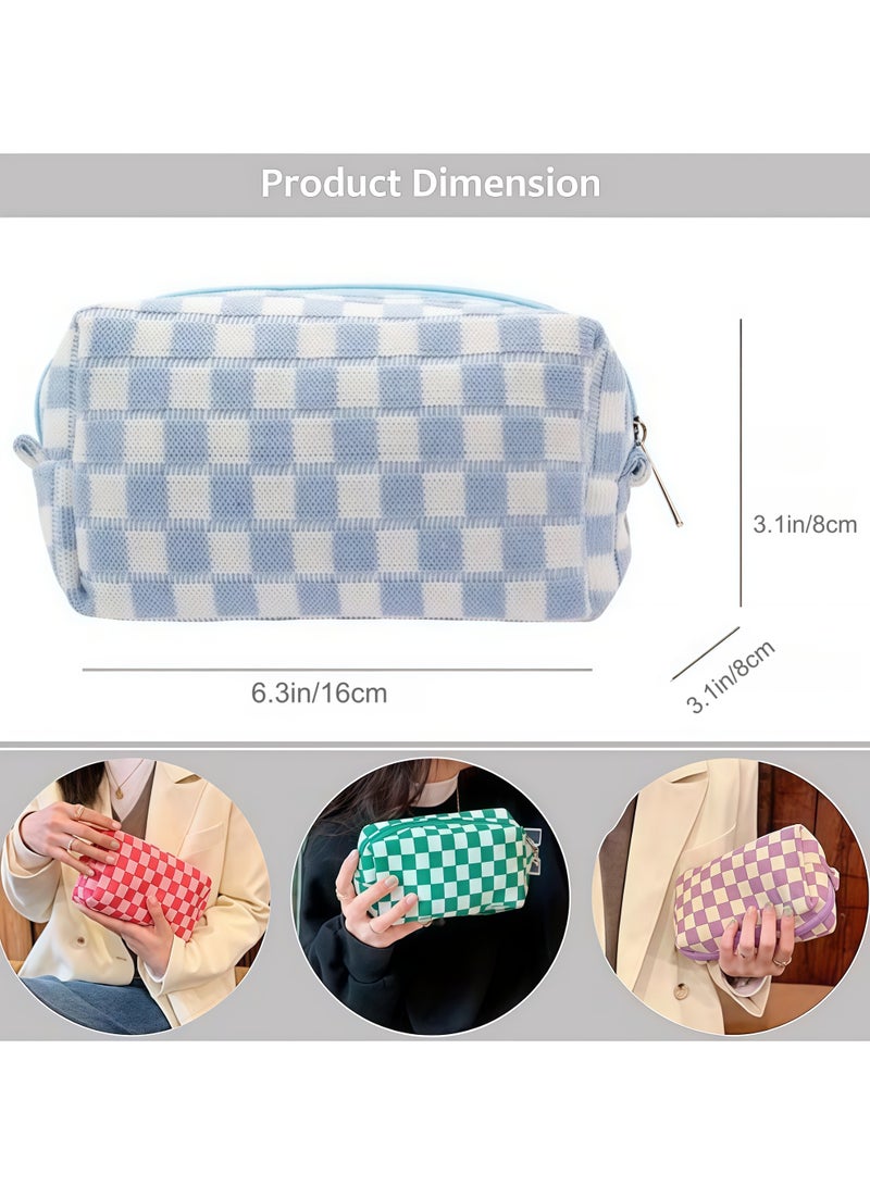 حقيبة مكياج مربعة للمحفظة المحمولة بسحاب، حقيبة مستحضرات تجميل صغيرة لإكسسوارات السفر (أزرق) - Image 4