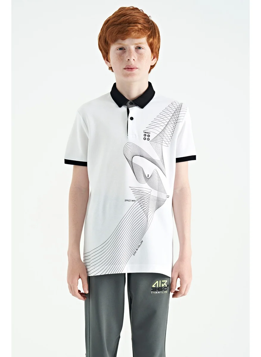تومي لايف White Print Detailed Standard Size Polo Collar Boy T-Shirt - 11164