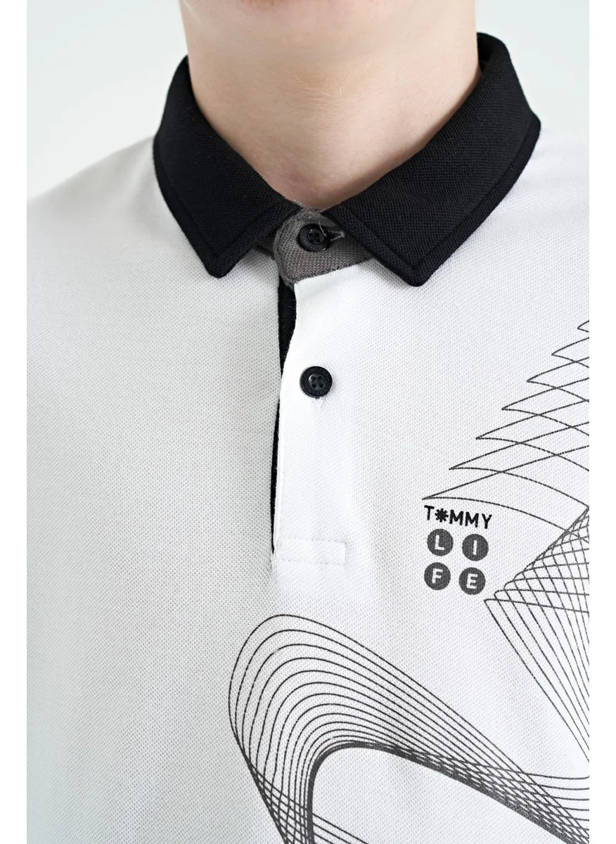 تومي لايف White Print Detailed Standard Size Polo Collar Boy T-Shirt - 11164