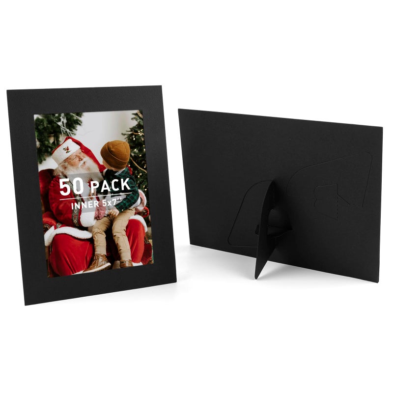Golden State Art Pack of 50 5X7 Paper Picture Frames with Easel Photo Frame Cards DIY Cardboard Black