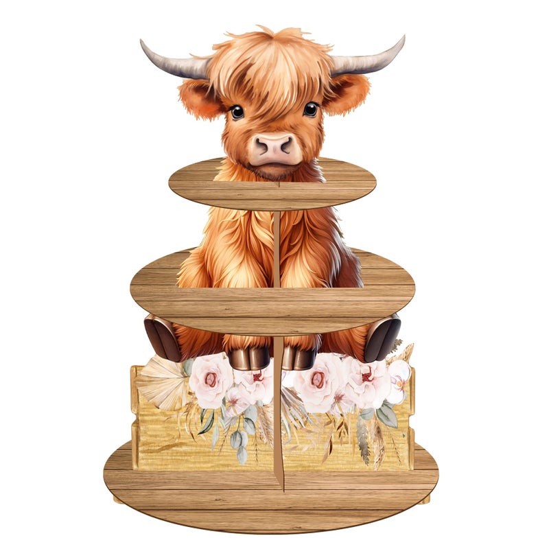 umoni Highland Cow Cupcake Stand Highland Cow Birthday Party Cardboard Cupcake Holder Decorations for Highland Cow Baby Shower Supplies, brown - Image 1